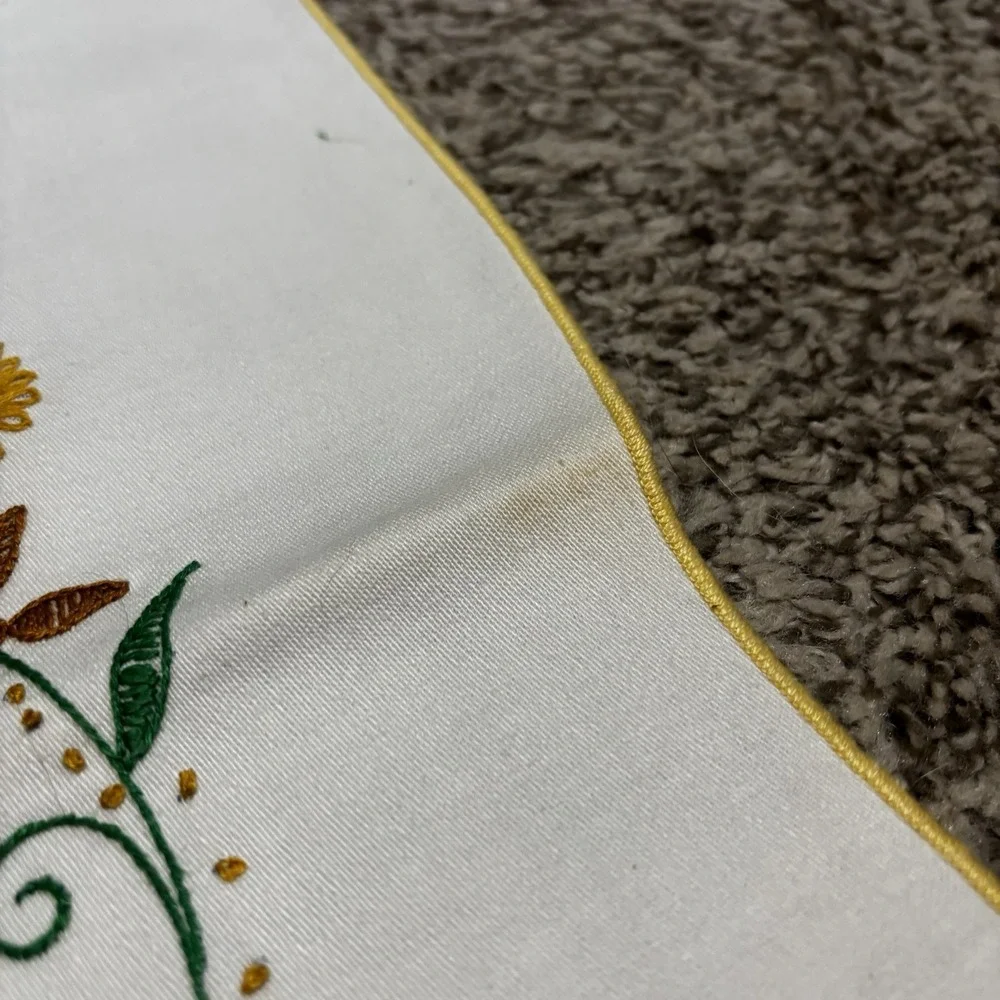 Embroidered Floral Table Dresser Runners Oblong Vintage Yellow Green 2 Sizes